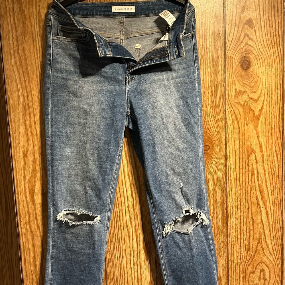 Flying Monkey Distressed Denim Cropped Jeans